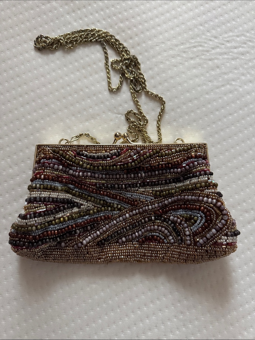 La Regale Multicolor Beaded Evening Clutch with Gold Chain